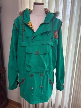 Original Arctic circle Green Hooded  Jacket Detailed leather pockets cotton S